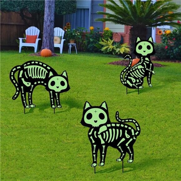 Outdoor Halloween Decorations Yard Signs - 5pcs Glow in The Dark Skeleton Black - Picture 4 of 6